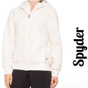 Spyder Off White Sherpa Teddy Fleece Hooded Zip Up Jacket Women’s Size Small